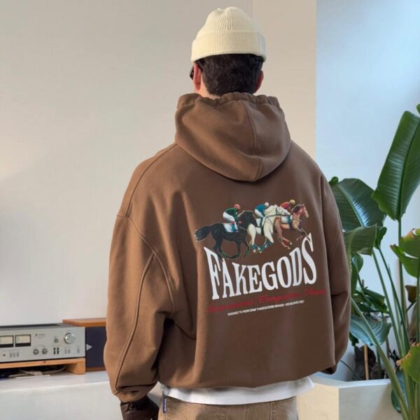 HORSE RACE WASHED HOODIE BROWN - FG - Image 4